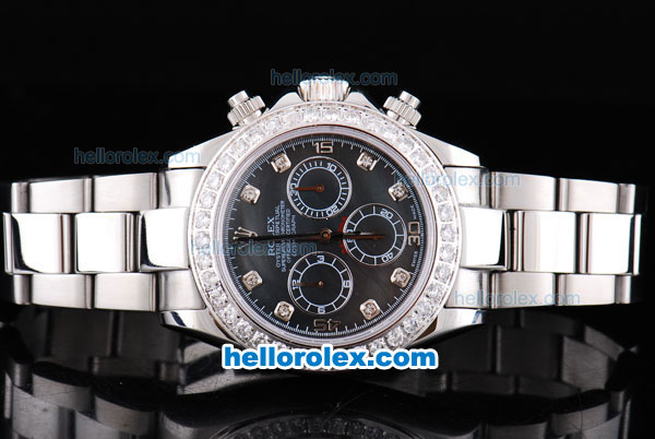 Rolex Daytona Oyster Perpetual chronometer Automatic with Black Dial and Full Diamond Bezel and Diamond Marking - Click Image to Close